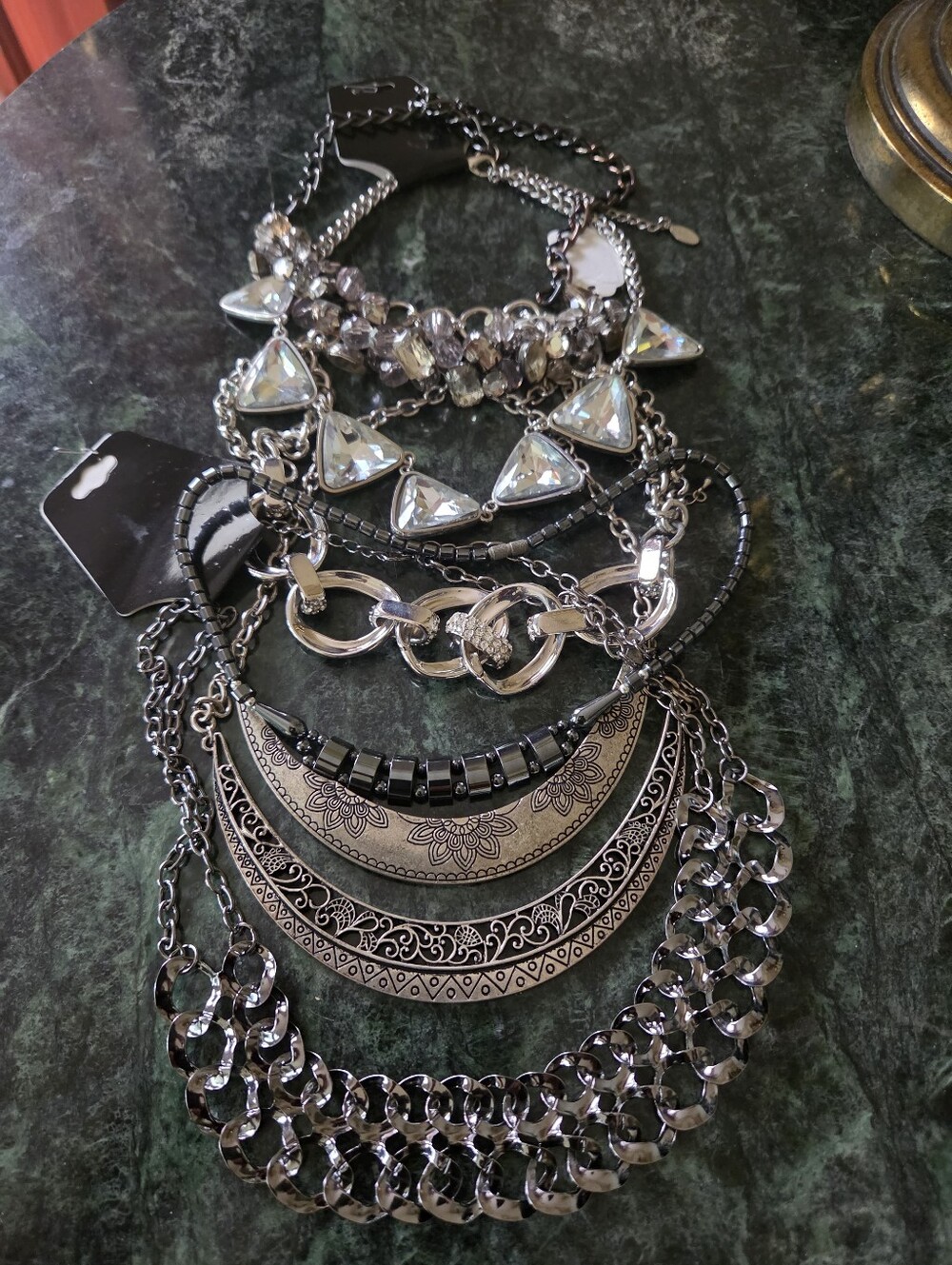 Silver Tone Bling Set Of 6 Chokers.